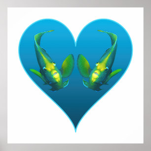 Angelfish Twins in a Blue Heart - Illustration    Poster