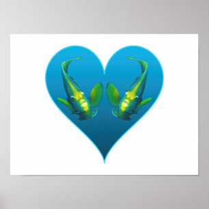 Angelfish Twins in a Blue Heart - Illustration Poster