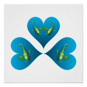 Angelfish Twins - Three Blue Heart Illustration    Poster