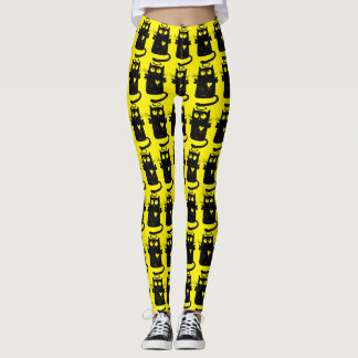Angelic black cat cartoon leggings