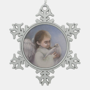 Angelic Blessings Snowflake Pewter Christmas Ornament