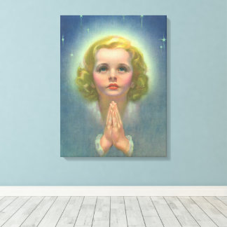 Angelic Blonde Girl with Halo and Stars Praying Canvas Print