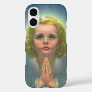 Angelic Blonde Girl with Halo and Stars Praying iPhone 16 Case
