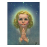 Angelic Blonde Girl with Halo and Stars Praying