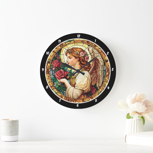 Angelic Bloom Stained Glass Floral Large Clock (Home)