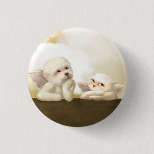 Angelic Dog and Cat on Cloud 3 Cm Round Badge