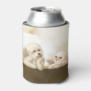 Angelic Dog and Cat on Cloud Can Cooler
