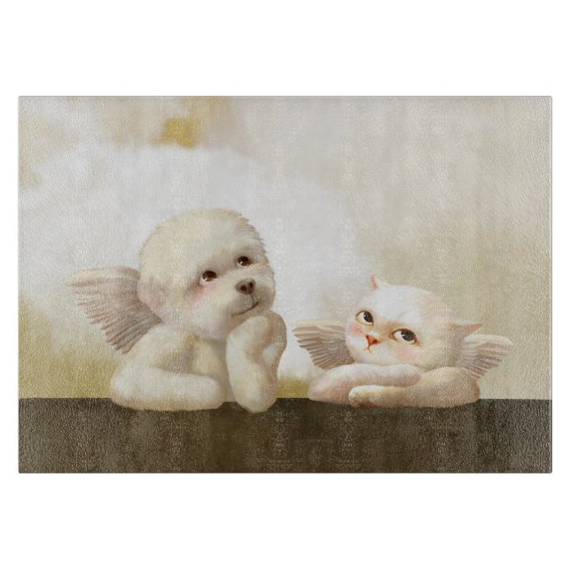 Angelic Dog and Cat on Cloud Cutting Board (Front)