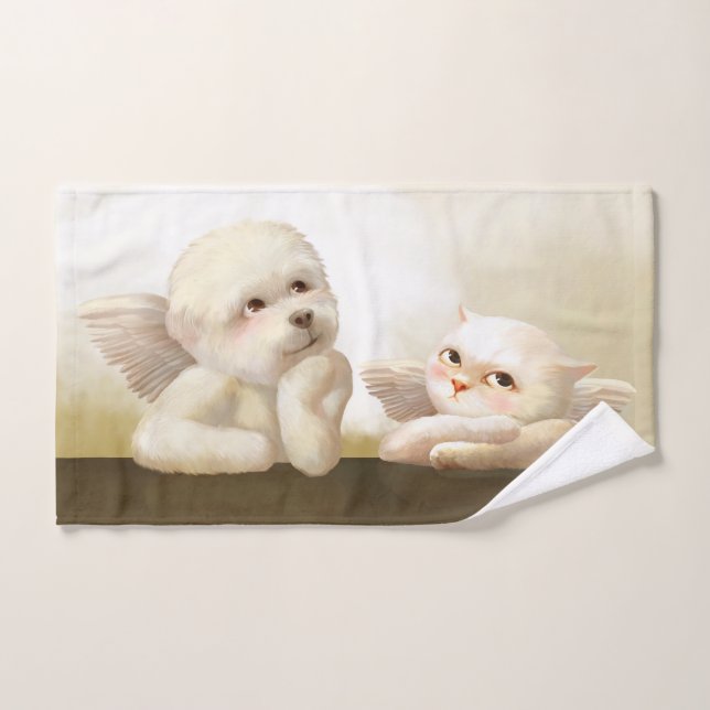 Angelic Dog and Cat on Cloud Hand Towel (Hand Towel)