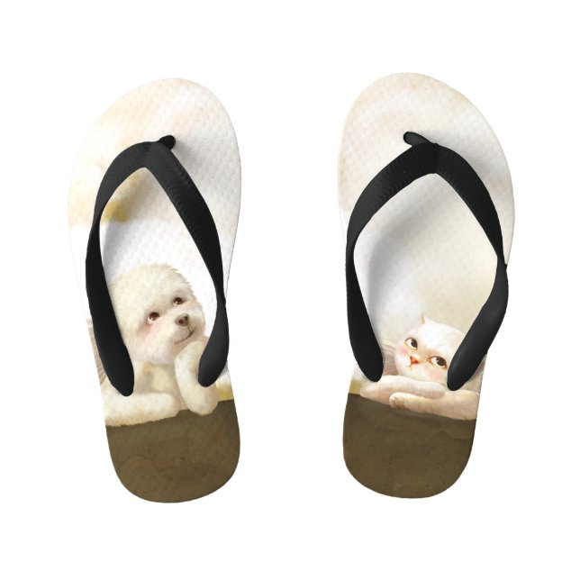 Angelic Dog and Cat on Cloud Kid's Jandals (Footbed)
