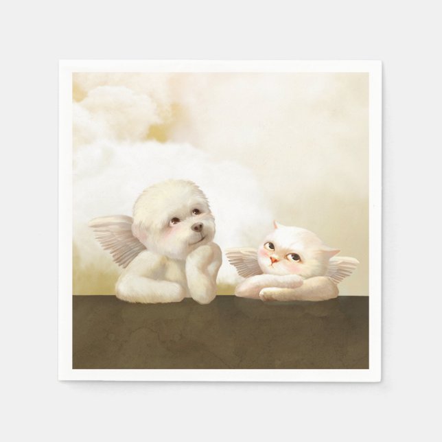 Angelic Dog and Cat on Cloud Napkin (Front)