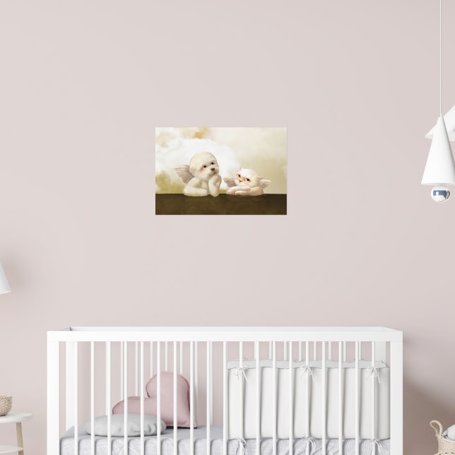 Angelic Duo: Smiling Bichon & Bao Bao Cloud Poster (Nursery 2)