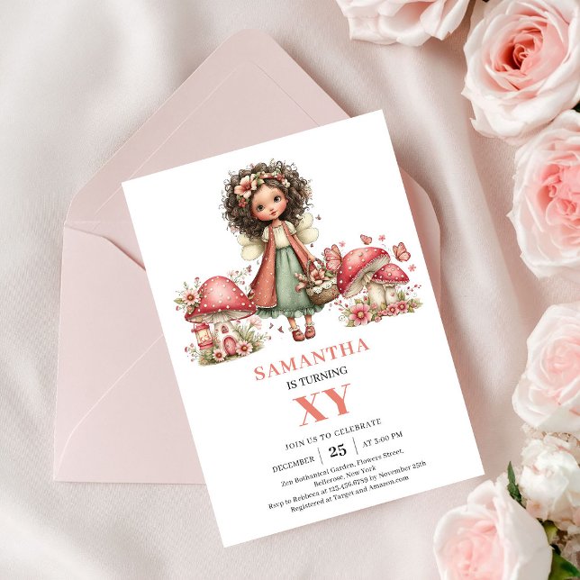 Angelic Fairy 7th Birthday Blush Pink Invitation (Angelic Fairy 7th Birthday Blush Pink Invitation)