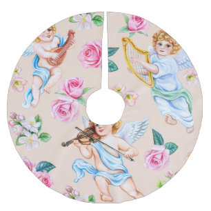 Angelic Florals: Vintage Cupid Pattern Brushed Polyester Tree Skirt