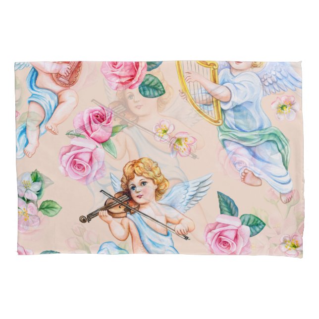 Angelic Florals: Vintage Cupid Pattern Pillowcase (Front)