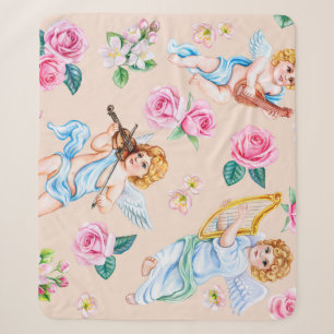 Angelic Florals: Vintage Cupid Pattern Sherpa Blanket