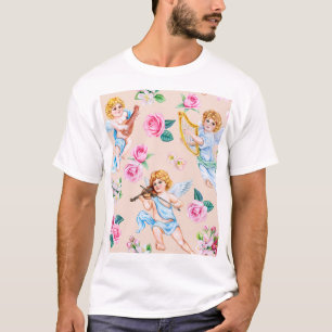 Angelic Florals: Vintage Cupid Pattern T-Shirt
