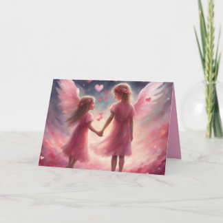 Angelic looking little girls hold hands Valentines Card
