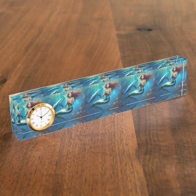 Angelic Mermaid Swimming With Dolphins, Nameplate (Side)