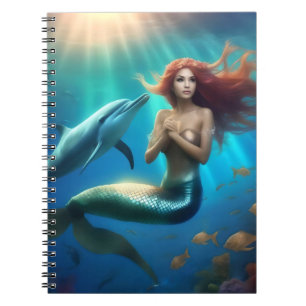 Angelic Mermaid Swimming With Dolphins, Notebook