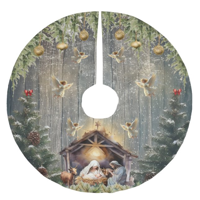 Angelic Radiant Nativity Scene Christmas  Brushed Polyester Tree Skirt (Front)