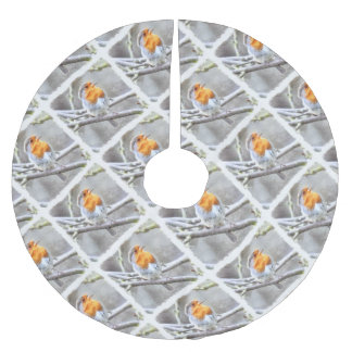 Angelic Robin Watercolor Brushed Polyester Tree Skirt