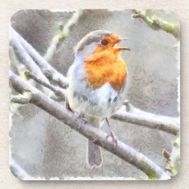 Angelic Robin Watercolor Coaster (Front)