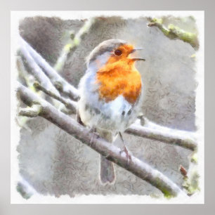 Angelic Robin Watercolor Poster
