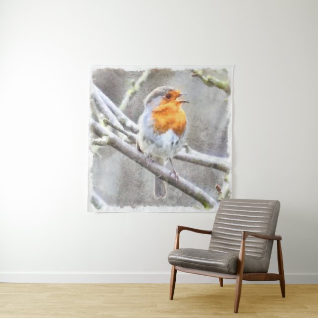Angelic Robin Watercolor Tapestry (In Situ)