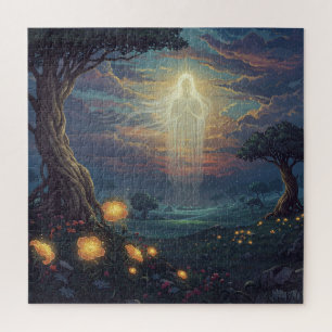 Angelic Spirit Floats Over Otherworldly Garden Jigsaw Puzzle
