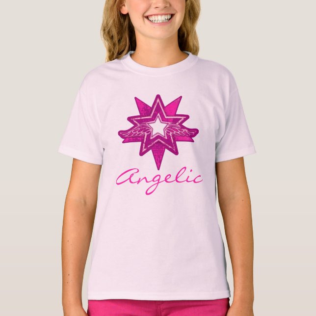 Angelic star girls hot pink hues t-shirt (Front)