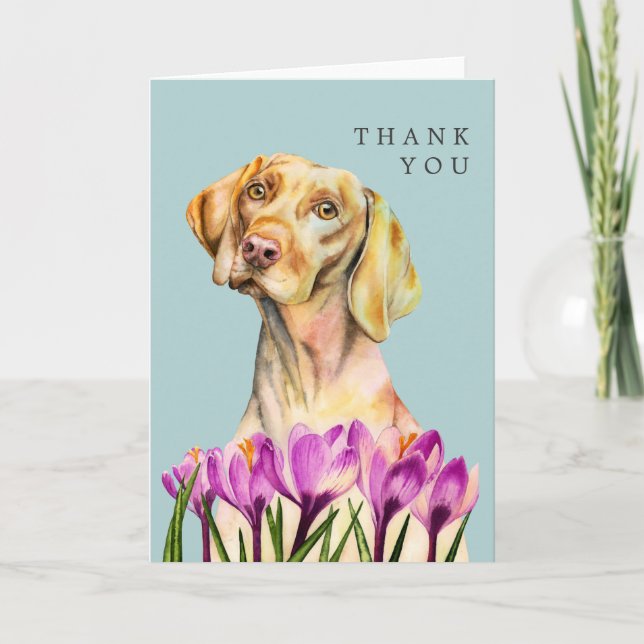 Angelic | Vizsla Dog and Crocus Watercolor Art Card (Front)