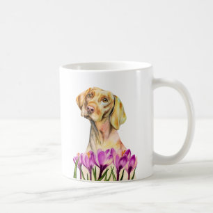 Angelic Vizsla Dog and Purple Flower Watercolor Coffee Mug
