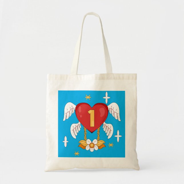 Angelic Wings Heart With Number One in The middle Tote Bag (Front)