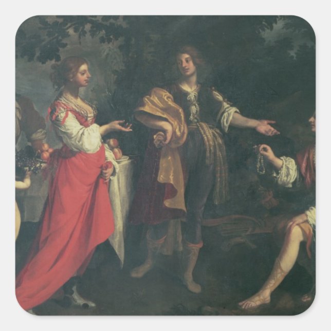 Angelica and the Moor, Medoro, 1634 (oil on canvas Square Sticker (Front)