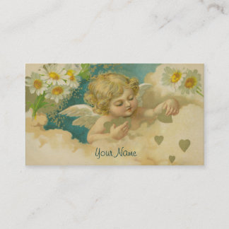 Angelica Elegant Business Card with Daisies Hearts