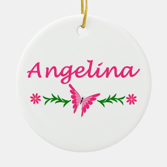 Angelina (Pink Butterfly) Ceramic Tree Decoration (Front)