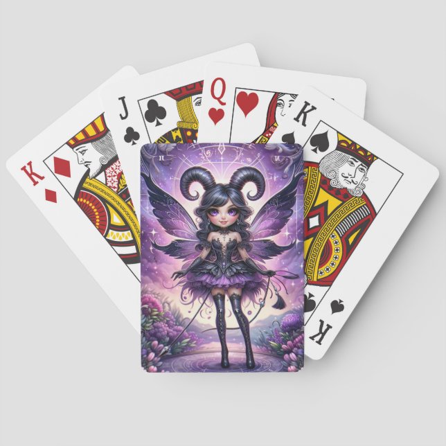 Angelina Purple Gothic Fairy Scorpio Horns Zodiac  Playing Cards (Back)