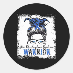 Angelman Syndrome Awareness Mum Warrior Blue Ribbo Classic Round Sticker