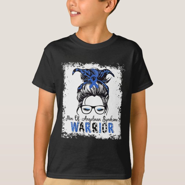 Angelman Syndrome Awareness Mum Warrior Blue Ribbo T-Shirt (Front)