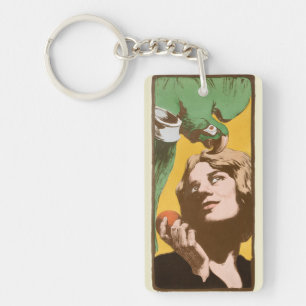Angelo Jank Art Nouveau Woman with Green Parrot Key Ring