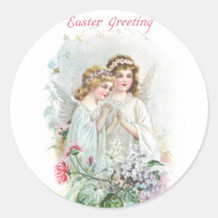 Angels and Flowers Vintage Easter Classic Round Sticker