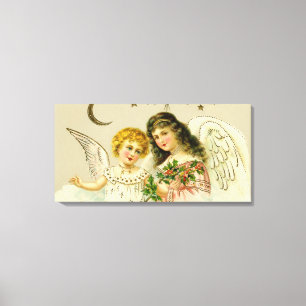 Angels and holly vintage festive canvas print