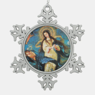 Angels and Immaculate Conception of Virgin Snowflake Pewter Christmas Ornament