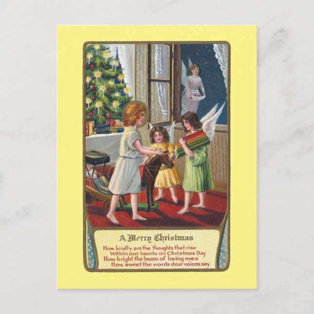 Angels and Toys Vintage Christmas Holiday Postcard (Front)