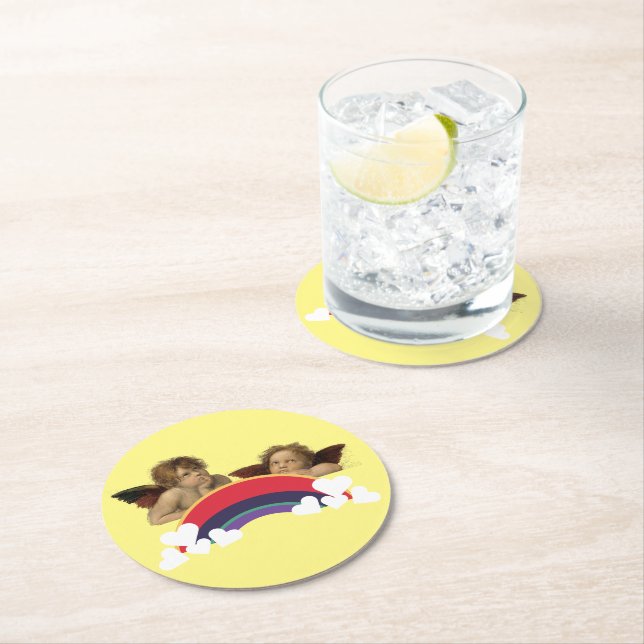 Angels Angel Raphael Vintage Rainbow Round Paper Coaster (Insitu)