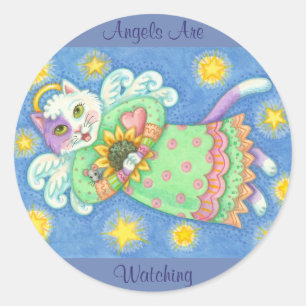 ANGELS ARE WATCHING, CAT STICKERS Round, Sheet