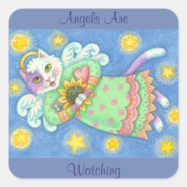 ANGELS ARE WATCHING, CAT STICKERS Square, Sheet (Front)