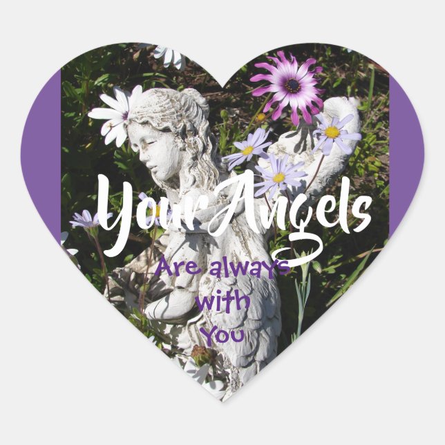 Angels Are With You Purple flowers floral Love Heart Sticker (Front)