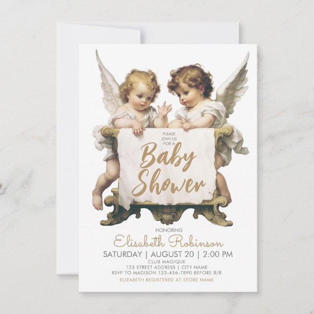Angels Baby Shower Personalised Invitation (Front)